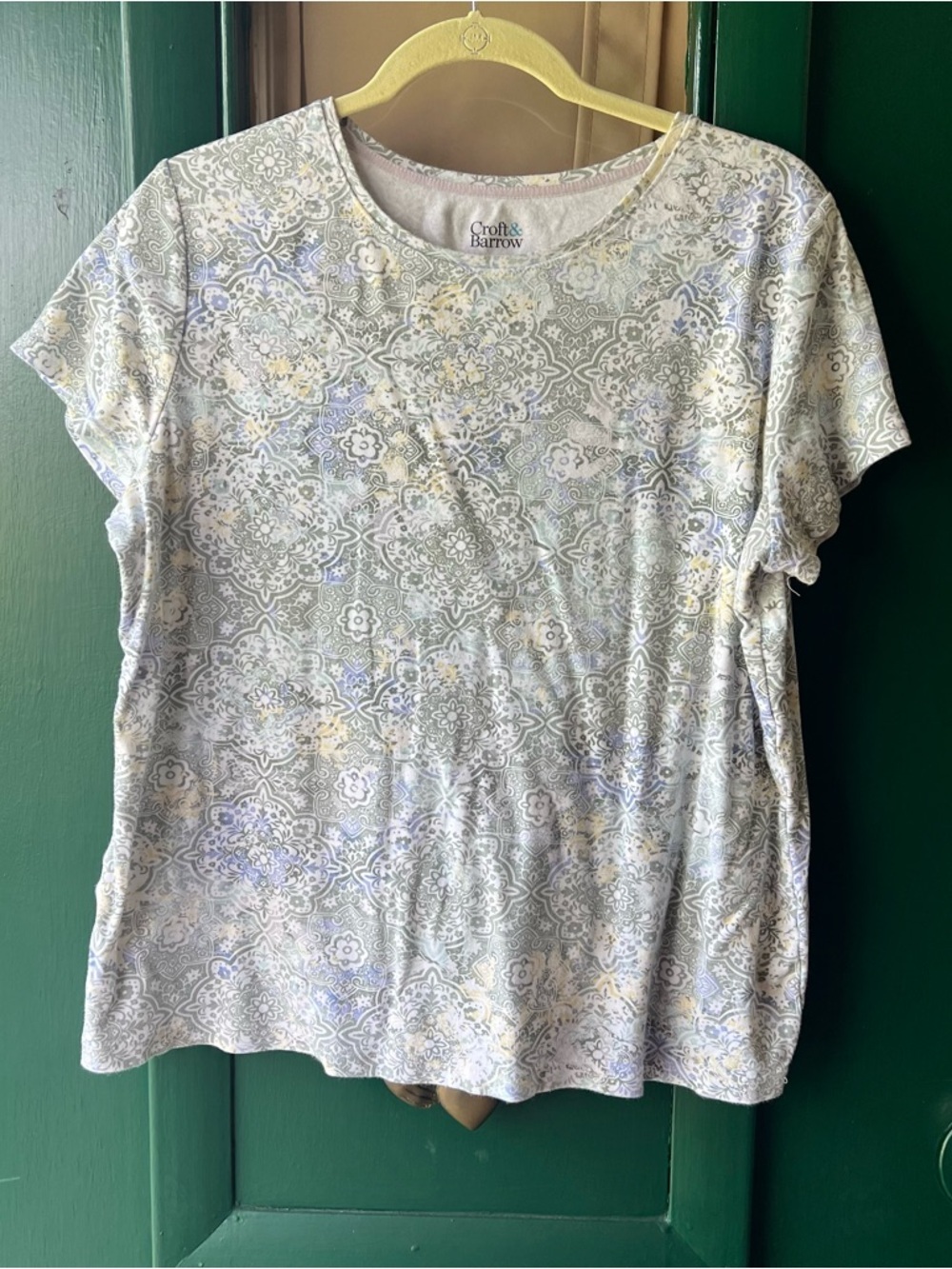 Croft & Barrow Floral Short Sleeve Tee - Light Gray/Blue